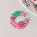 Pink strawberry acrylic carabiner with Hisocute text and green leaf patterns - Pink Strawberry