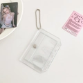 Transparent PVC photo card holder with silver snap button and metal bead chain - M5 Transparent Card Sleeve