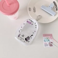 Detail of transparent PVC doll bag with musical print and metal carabiner hook - Music Guitar
