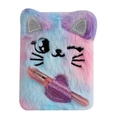 Pink plush cat mini notebook with sparkly ears and matching glitter pen for kids - Pastel Purple Cat