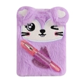 Purple plush notebook with squirrel embroidery and matching pink pen for kids - Purple Rabbit