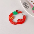 Translucent red acrylic apple keychain with yellow bow and metal clasp attachment - Red Apple