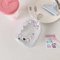 Close-up of clear PVC storage bag with cute rabbit ears and pink heart prints for charms - Cartoon Rabbit