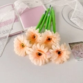 Detail of 5-piece daisy flower pens with green stems on elegant magazine layout - Champagne