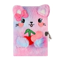 Pink and purple gradient plush cat diary with bowknot, A5 size lockable journal for kids - Tie-Dye Purple