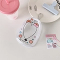 Macro detail of transparent PVC mini pouch featuring cute bear prints and metal hook - Bear with Heart