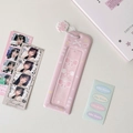 Pink bow photo card holder with white beaded chain and flower charm for 4-cut photos - With Charm / Pink