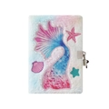 Plush A5 mermaid tail notebook with gradient pink-blue fur and a silver privacy metal lock - Tie-dye Multicolor