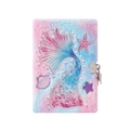 Pink and blue gradient plush mermaid notebook with shell embroidery and metal lock - Tie-Dye Purple
