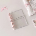 Transparent PVC binder with pink three-ring binder mechanism and elastic strap closure - Pink (Shell Only)