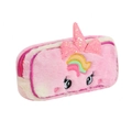 Astuccio unicorno in peluche rosa con ricamo arcobaleno e corno glitterato morbido - Rosa Rosso