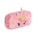 Astuccio unicorno in peluche rosa con corno di paillettes e ricamo arcobaleno - Rosa