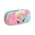 Astuccio unicorno in peluche con pelliccia sfumata rosa blu gialla e corno di paillettes - Blu Sfumato