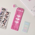 Close-up of pink bow photocard holder with floral beaded chain and cute stationery - With Charm / Rose Red