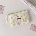 Close-up of quilted cotton pouch with cute puppy prints and green zipper detail - Green