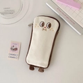 Detail of plush toast pencil case with cute facial embroidery and 3D feet features - Medium - Brown