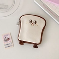 Close-up of cute toast plush bag with soft texture and cartoon embroidery detail - Small - Brown