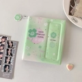 Close-up of mint green clover photocard binder with lucky four-leaf clover pendant - Green (Clover)