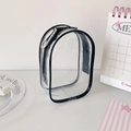 Detail of transparent PVC mini storage bag with black trim and silver metal carabiner - Black