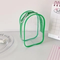 Close-up of transparent PVC doll pouch with green zipper and silver metal carabiner - Green