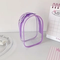 Detail of transparent PVC doll pouch with purple trim and metal carabiner clip - Purple