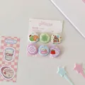 Detail of 25mm cute cartoon tinplate badges set with colorful animal illustrations - Taiyaki & Bear (6Pcs Set)
