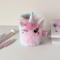 Detail of plush rainbow unicorn pen holder with soft texture and embroidery - Colorful Unicorn