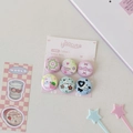 Set of 6 cute 25mm cartoon badges featuring pink and purple stars, hearts, and rabbits - Heart & Star (6Pcs Set)