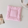 Detailed view of pink striped quilted cotton coaster with fine stitching and brand label - Pink Stripe