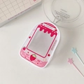 Close-up of strawberry themed transparent PVC card holder with cute phone screen design - Strawberry