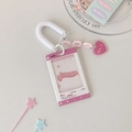 Rosa Fotokartenhalter mit Herzanhänger, Teleskopseil und Acrylkette im koreanischen Stil - Rosa