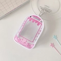 Rosafarbene transparente PVC-Puppentasche in Handyform mit silbernem Metallclip-Haken - Rosa Herz