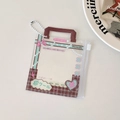 Detail of transparent PVC mini card holder bag with brown checkered patterns and chain - Brown