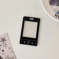Macro detail of black music player style acrylic photocard frame with playback icons - Black Single Card Case No Hook
