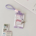 Purple sliding card holder with cute puppy pendant and aesthetic lanyard for student ID - Purple