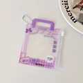 Detail of purple transparent PVC card holder with bead chain and bow pattern - Purple