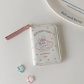 Cute off-white PU leather coin purse with pink rabbit print and wrist strap - Beige