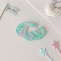 Detail of mint green acrylic carabiner with Angel Baby print and cute star patterns - Music Note - Green