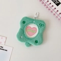 Detail of clover-shaped plush badge holder with transparent window and embroidery - Green (Clover Style)