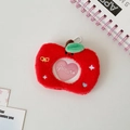 Detail of red apple plush card holder with transparent window and white plastic hook - Red (Apple Style)