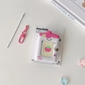 Mini-Erdbeere Fotokartenhalter mit rosa Karabinerverschluss und weißer Perlenkette - Weiß
