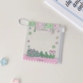 Detail view of transparent PVC storage bag with floral cartoon print and bead chain - Pink Flower