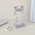 Close-up of clear PVC doll display bag with purple trim and cute cartoon illustrations - Purple Umbrella