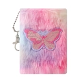 Plush mini notebook with gradient pastel fur and embroidered butterfly detail with chain - Colorful Butterfly