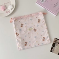 Pochette de rangement rose avec oursons mignons et motifs de fleurs fraîches - Grand / Rose