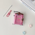 Pink strawberry pattern mini photo album keychain with metal button closure and clear slots - Rose Red