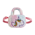 Unicorn plush crossbody bag for kids with rainbow fur and sequin embroidery detail - Pastel Pink Pegasus