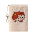 Mini plush notebook keychain with cute embroidered hedgehog and silver bead chain - Khaki Hedgehog