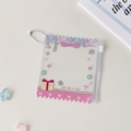 Close-up of transparent PVC candy bag storage pouch with colorful wave patterns and bead chain - Rose Red