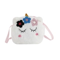 Cute white unicorn plush crossbody bag with gold glitter horn and pink satin strap - Unicorn / White